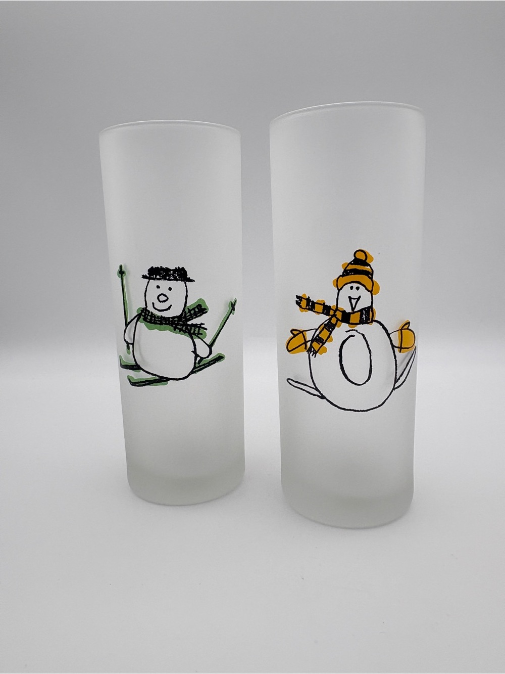Set of Two Frosted Glasses with Snowman Designs France